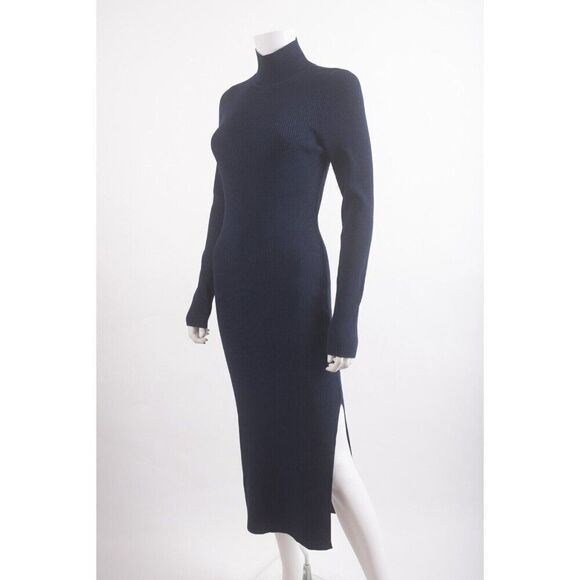 Milly Womans Turtlenck Midi Dress Size M Bustier Navy Blue Knit Stretch NWT - Picture 5 of 7